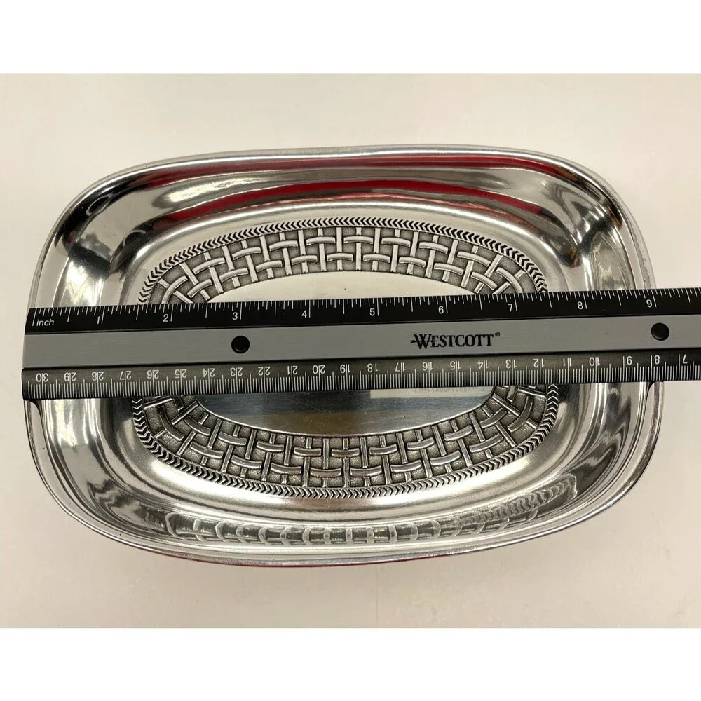 Vintage RWP WILTON Armetale Pewter-Style Basket Weave Bread/Serving Tray 9